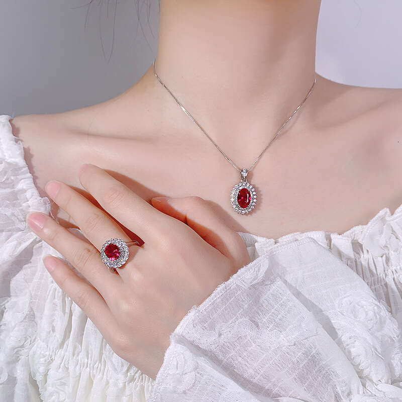 Jewelry Set Necklace Ring Accessories Imitation Emerald Red Versatile Fashion Women's Style 374