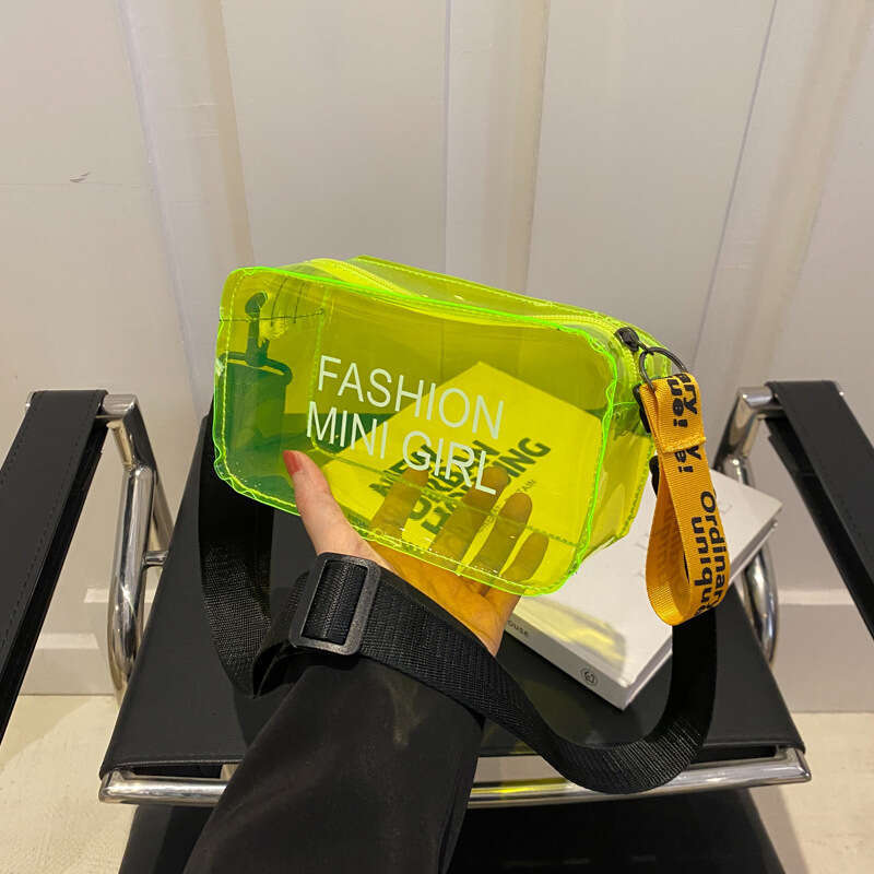 Summer Jelly Transparent for Women New Trendy Korean Version Letter Print Small Square Single Shoulder Handbag Fashion Simple Crossbody Bag
