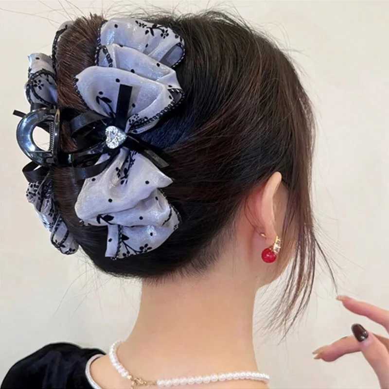 1pc womens multi-color rhinestone heart embellishment mesh bow hair clip double-sided bubble grip clip fluffy hair claw Z250707