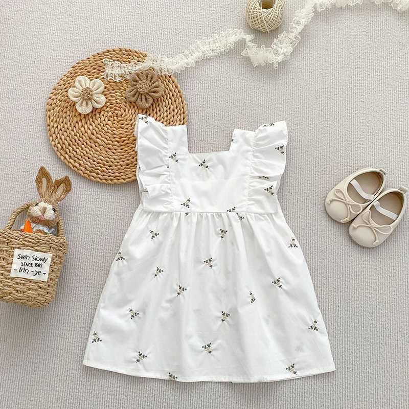 1-6 Years Kids Clothes Summer Embroidery Dress Baby Girls Clothes Flying Sleeves Dresses Childrens Clothing Cotton Dresses R250707