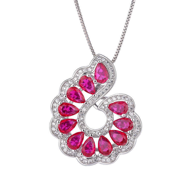 Douyin Live S Sier Needle Imitation Blood Red Corundum Jewelry Earrings Ring Pendant Set For Women 9Ec