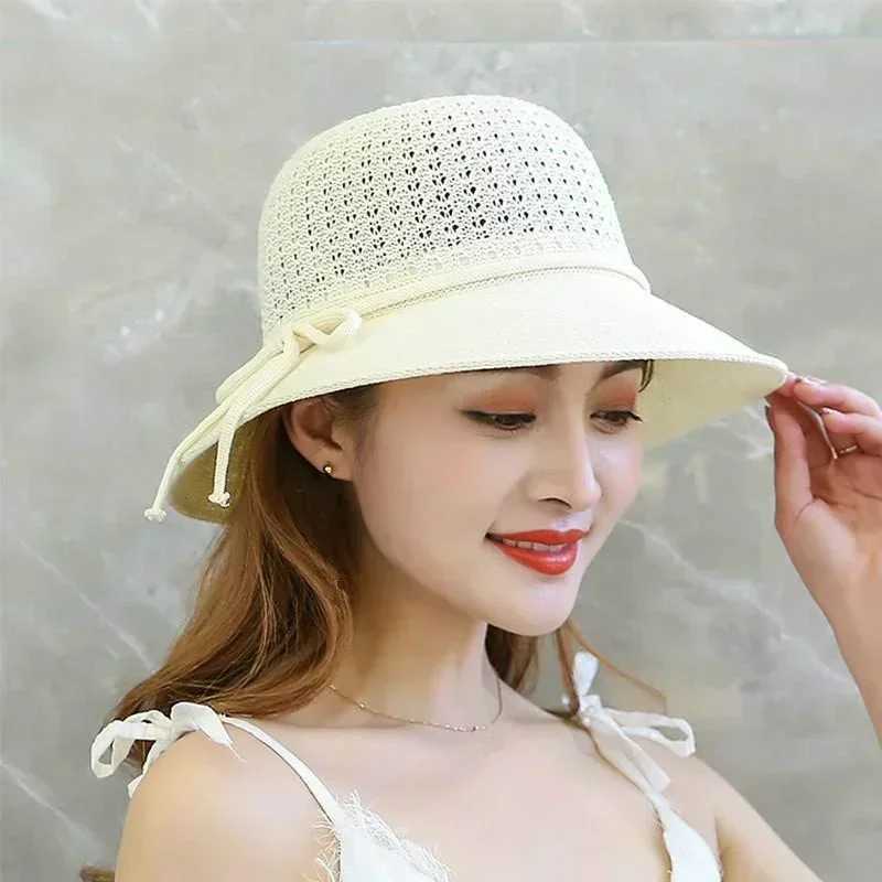 Hats for Women Summer Braided Beach Sun Hat Solid Color Sunshade Lady Visor 6cm Brim Sunhat Travel Vacation Accessories Y250707