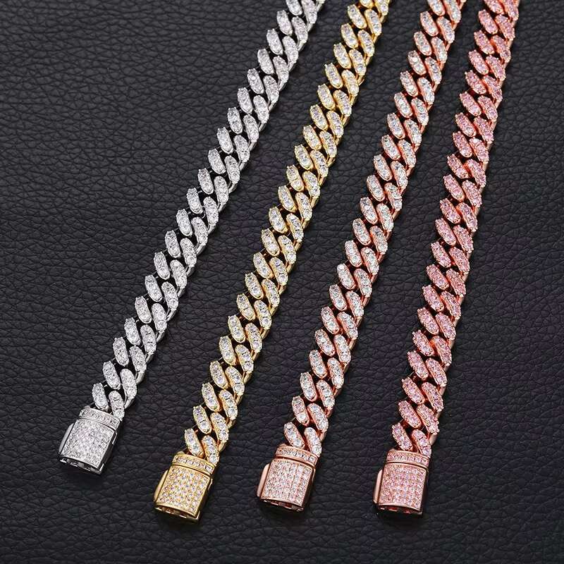 8mm Moissanite Cuban Chain for Mens S925 Silver Pass Test Diamond Necklace Hip Hop Rock Fine Jewelry