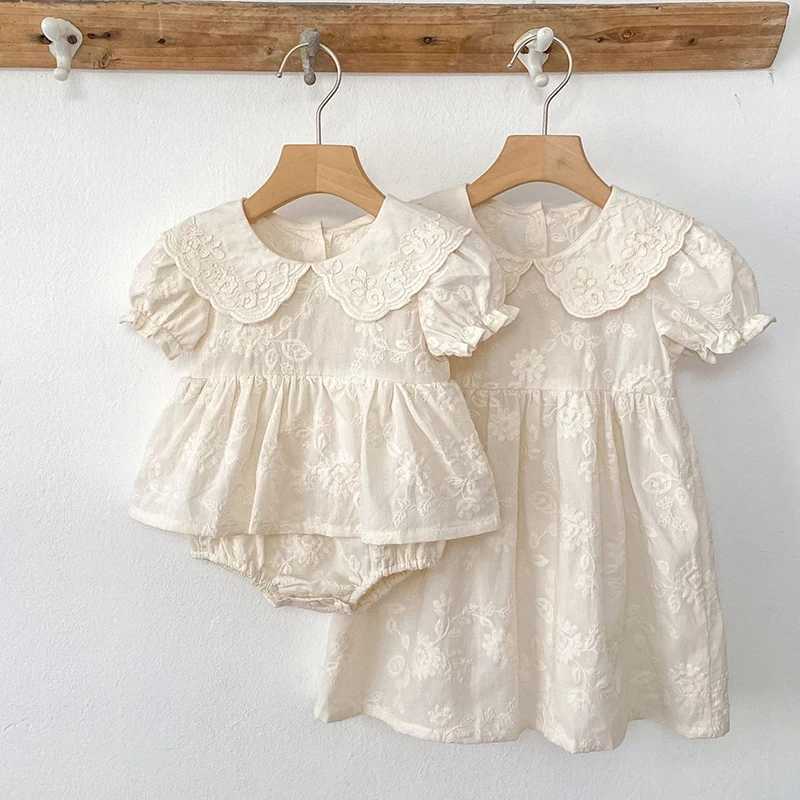 Summer Sisters Outfits Girl Infant Puff Sleeve Rompers Newborn Baby Embroidered Cotton 1-6 Years Fashion Princess Dress Kids Clothes R250707