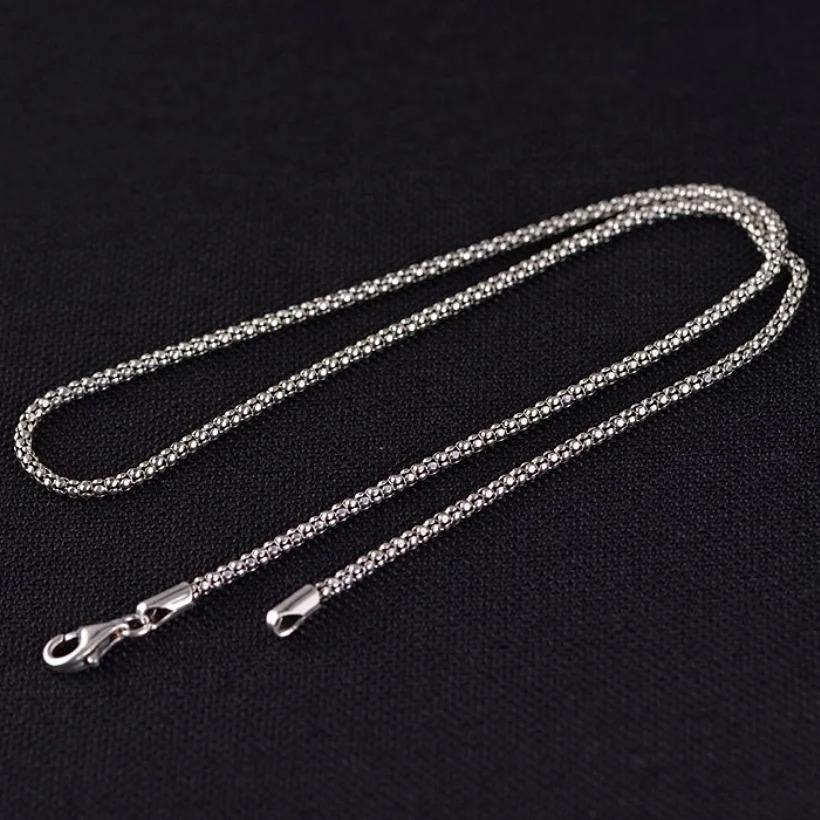 2.5mm Width Real S925 Sterling Silver Fashion Bright Corn Popcorn Men Women Chain Pendant Necklace Fine Jewelry Gift 250702