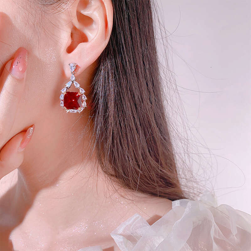 Huayoumei Paraiba Zircon Emerald Red Earrings Jewelry 6De