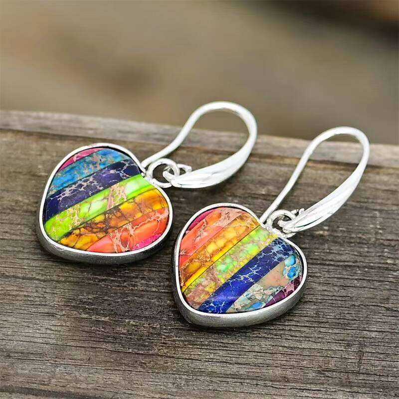 Creative Design Multi-color Love Natural Imperial Heart Stone Personality fashion Earrings