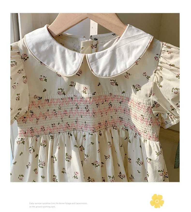 2025 Summer French Style Puff Sleeve Girls Dress Childrens Clothing Baby Collar Sweet Short Sleeved Childrens Dress R250707