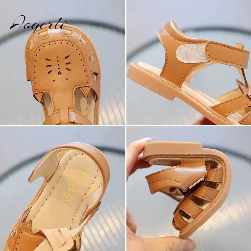 Kids Summer Sandals For Baby Girls Cut-Out Beach Shoes Children Girls Elegant T-Strap Flats Footwear Size 21-30 R250707