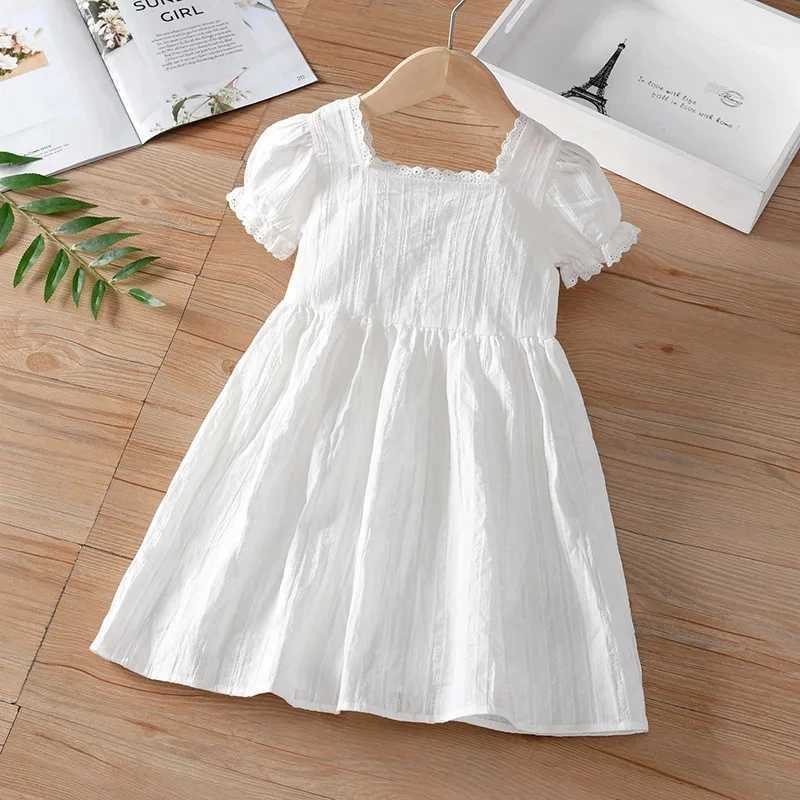 Little Maven Korean Summer Cute Baby Girl Solid Clothes Elegant White Dress Lace Children Refreshing Girls Princess Party Dress R250707