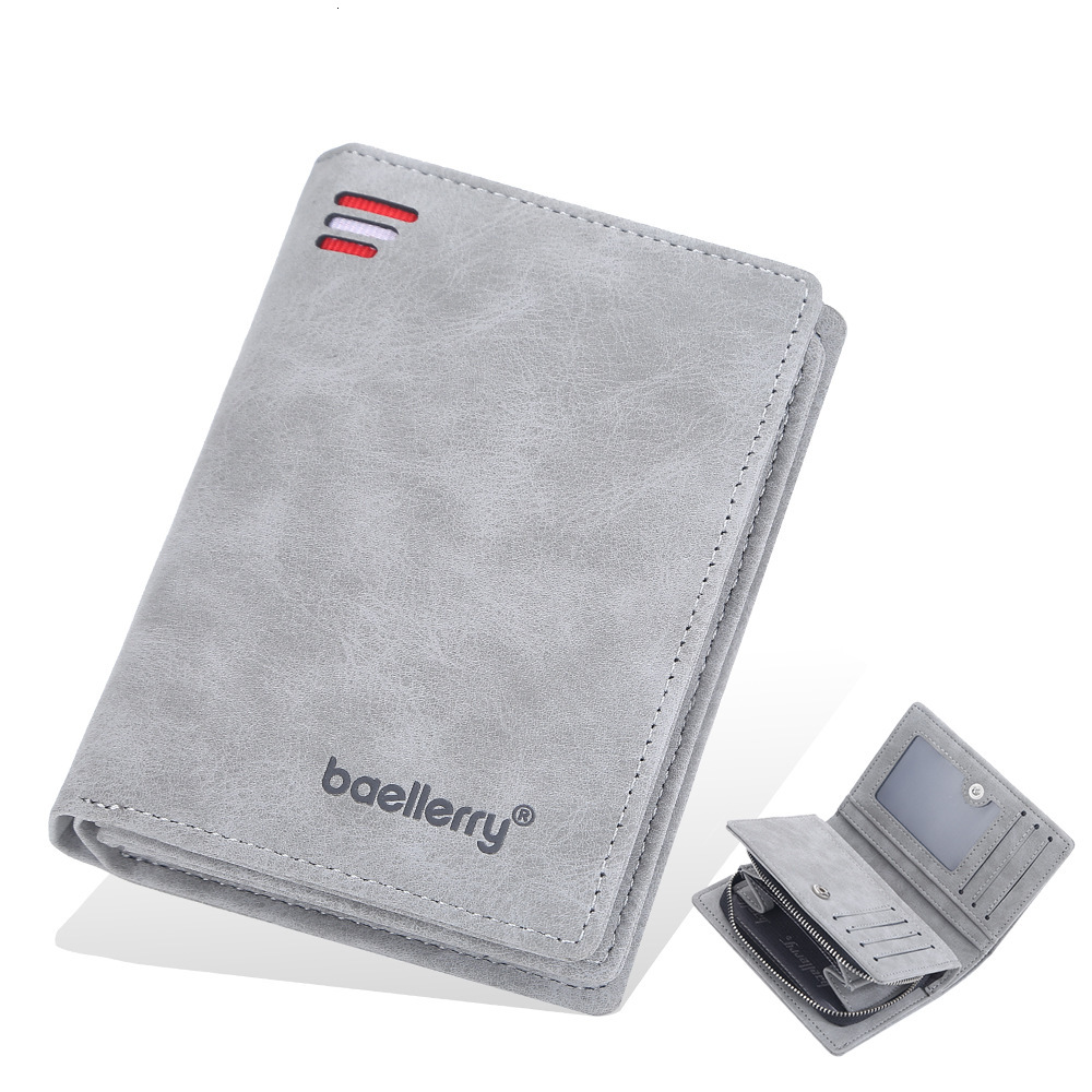 Designer Baellerry Men's Short Multi-Card Slot Zipper Buckle Coin Purse Suede Vertical Wallet Light Luxury Women's Bag