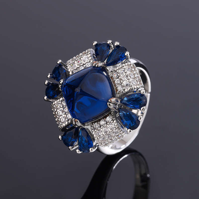 Huayoumei Imitation Natural Tanzanite Gemstone Heavy Craft Sugar Tower Blue Crystal Zircon Ring 634