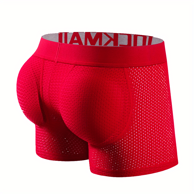 UpUns JOCKMAIL Mens Mesh Padded Boxers Sexy Breathable Briefs with Hip Lift Solid Color Lycra Shorts Wholesale Free Shipping Sample Supported