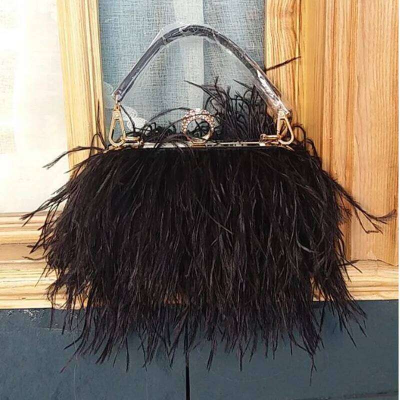 2025 Women's Evening Trend New Brand Ostrich Hair Banquet Bag Designer Handbags Fashion Chain Shoulder Bags Clutches