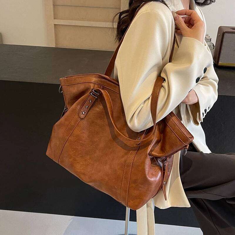 MOODS Sized Tote Bags For Women Soft PU Leather Pure Color Large Capacity Shopper Shoulder Crossbody Bag Quality Handbags
