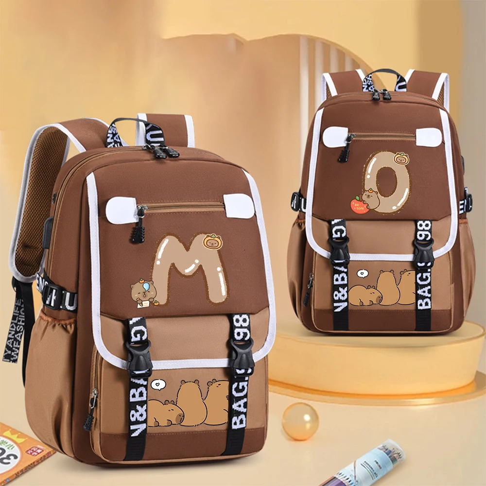capybara Letter A-z Women SchoolBag Outdoor Sports Shoulder Bag Large Capacity Travel Bag Backpacks Schoolbag for Teenage 250707