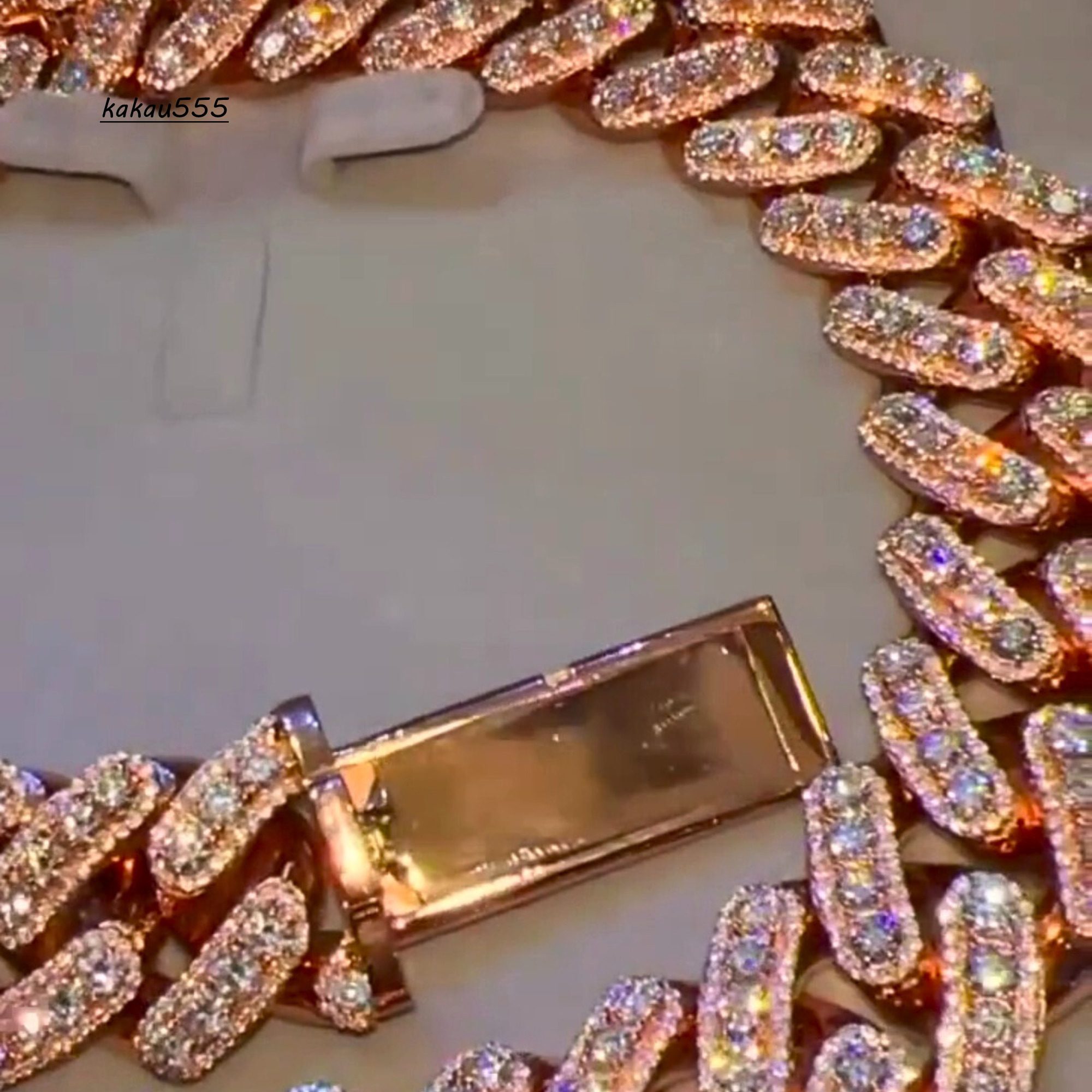 Best Quality Customized 20 mm Cuban Link Moissanite Diamond Chain 925 Sterling Silver Rose Gold Diamond Chain