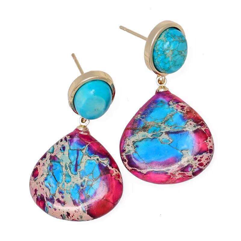 Ethnic Emperor Stone Large Water Drop Jasper Bohemian Spiritual Healing Earrings
