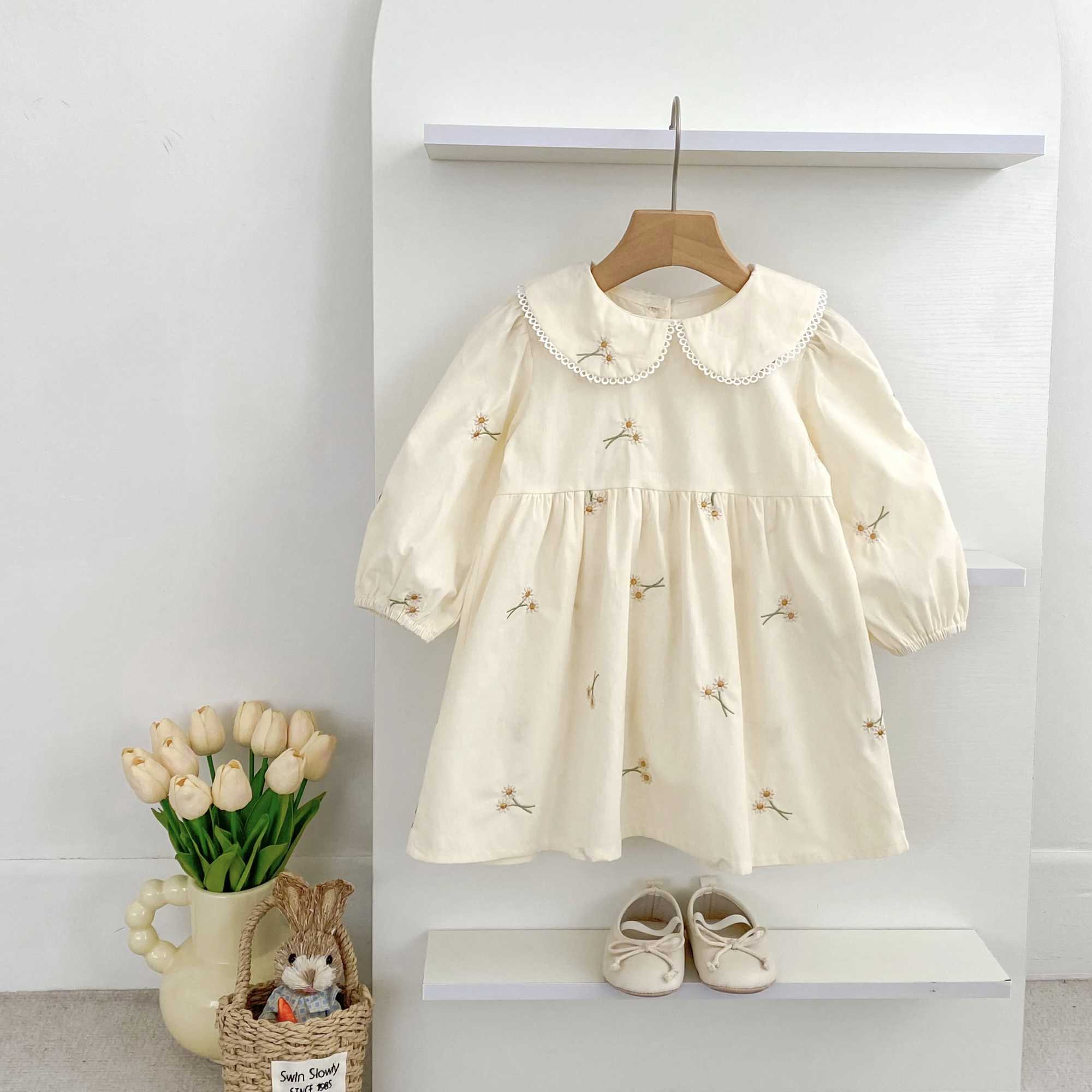 Spring Clothes Pastoral Baby Girls Dress Autumn Embroidery Cotton Floral Doll Dress Childrens Temperament Princess Girls Dress R250707