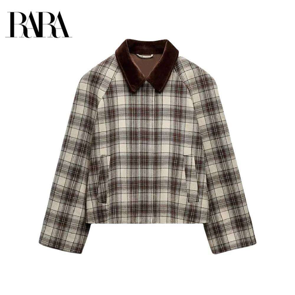 2025 RARA Spring New French Romantic Women's Retro Plaid Cape Long Sleeve Cotton POLO Collar Jacket