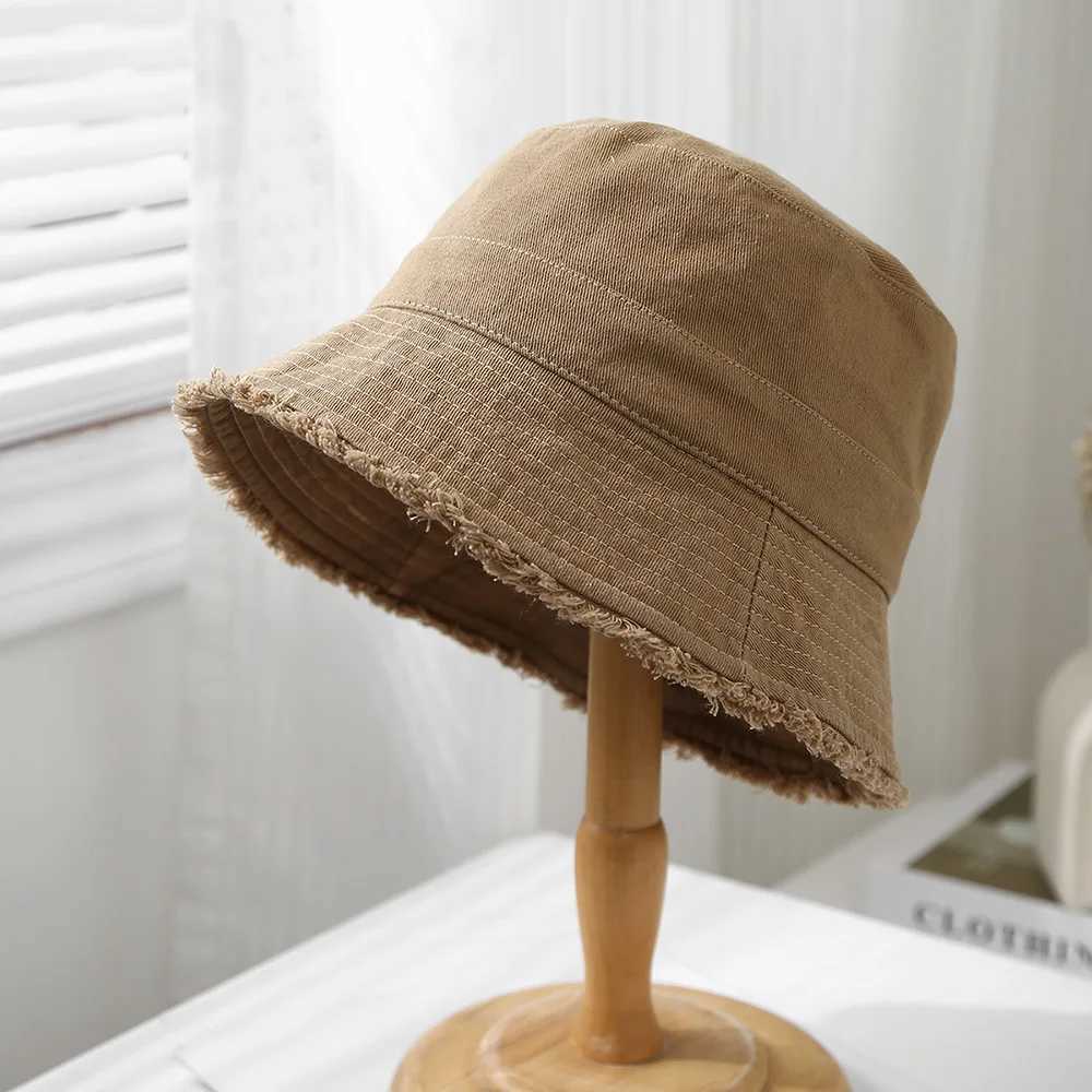 Bucket Hat Women Spring Summer Cloth Tassel Brim Flat Top Sun Hat Women Outdoor Sunshade Solid Foldable Casual New Y250707