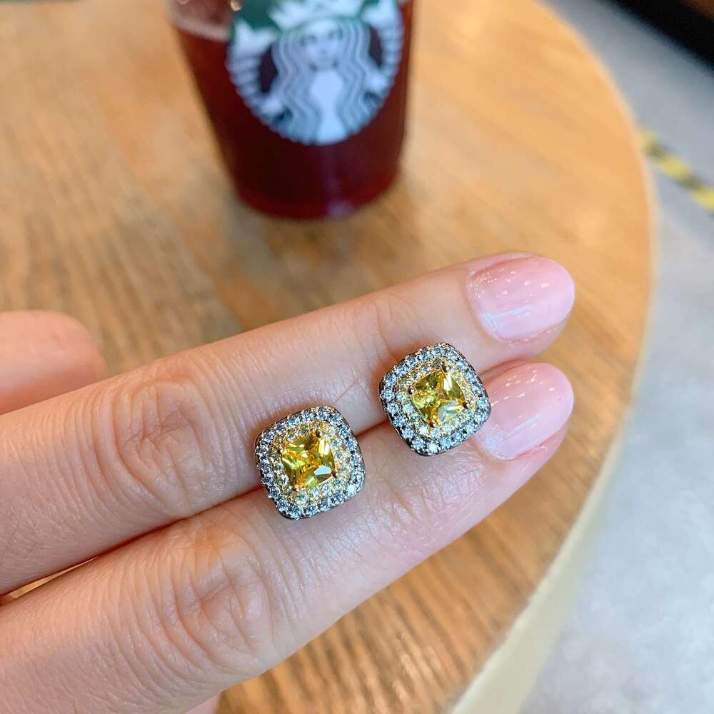 Square Shiny Zircon S Sier Needle Yellow Dia Earrings Bracelet Ring Accessories For Women Wholesale A57