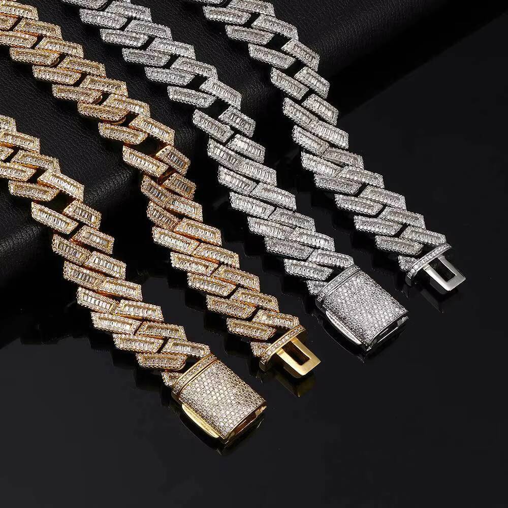 15mm High Quality VVS Moissanite Necklace with Solid 10k White Gold Cuban Link Chain Wholesale Available