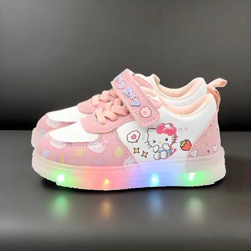 Sanrio Childrens LED Light Shoes Fashion Hello Kitty Girls Sneakers Cute Cartoon Casual Shoes Breathable Kids Sport Shoes w250708