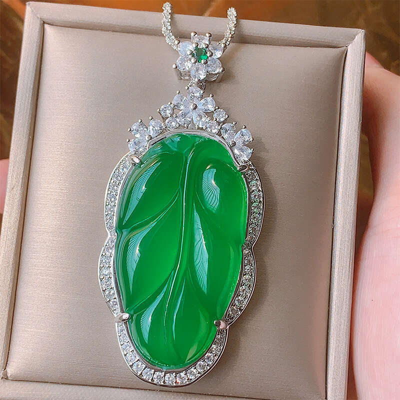 Huayoumei Jewelry Green White Chalcedony Large Leaf New Chinese Accessories National Style Universal Necklace Pendant 29D