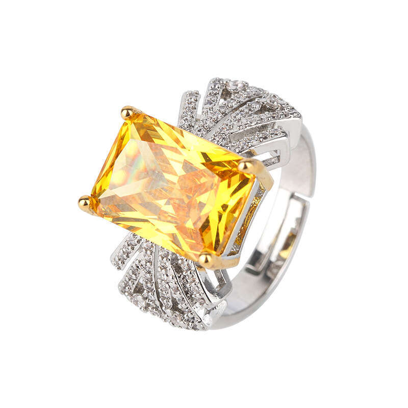 Pink Zircon For Women, Para Green With Inlaid Zircon, Square Ring Band 730