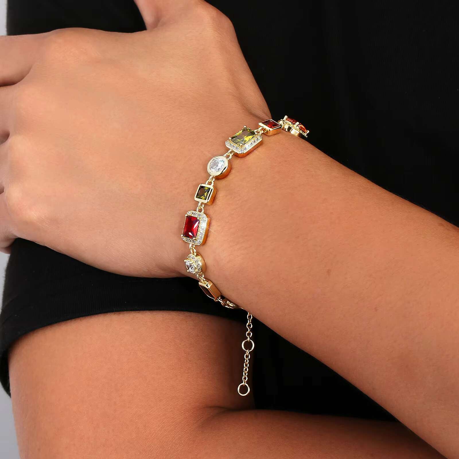 10MM Multi Color Stone Necklace Men Women Hip Hop Jewelry Gemstone Red Blue Black CZ Adjustable Chain Colorful Zirconia Necklace