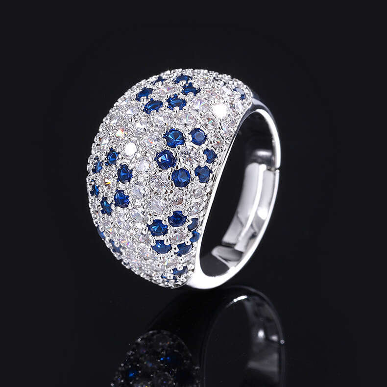 Huayoumei Jewelry Luxurious Full Diamond For Women, Colorful Gemstone Imitation Red Corundum Ring, Exaggerated Large Band Ring 1C4