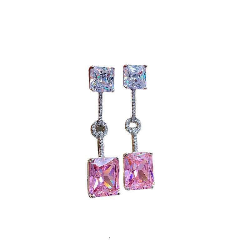 Trendy Pink Studs Micro Pave Imitation Yellow Dia Drop Earrings For Women Live Streaming B12