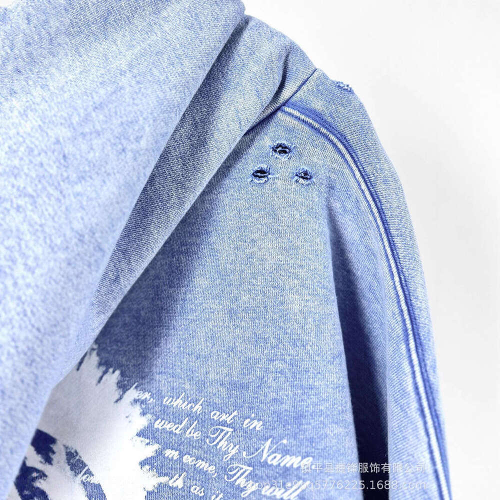 2025 New American Style Portrait Washed Vintage Trendy Brand Distressed Printed Loose Pullover Hoodie