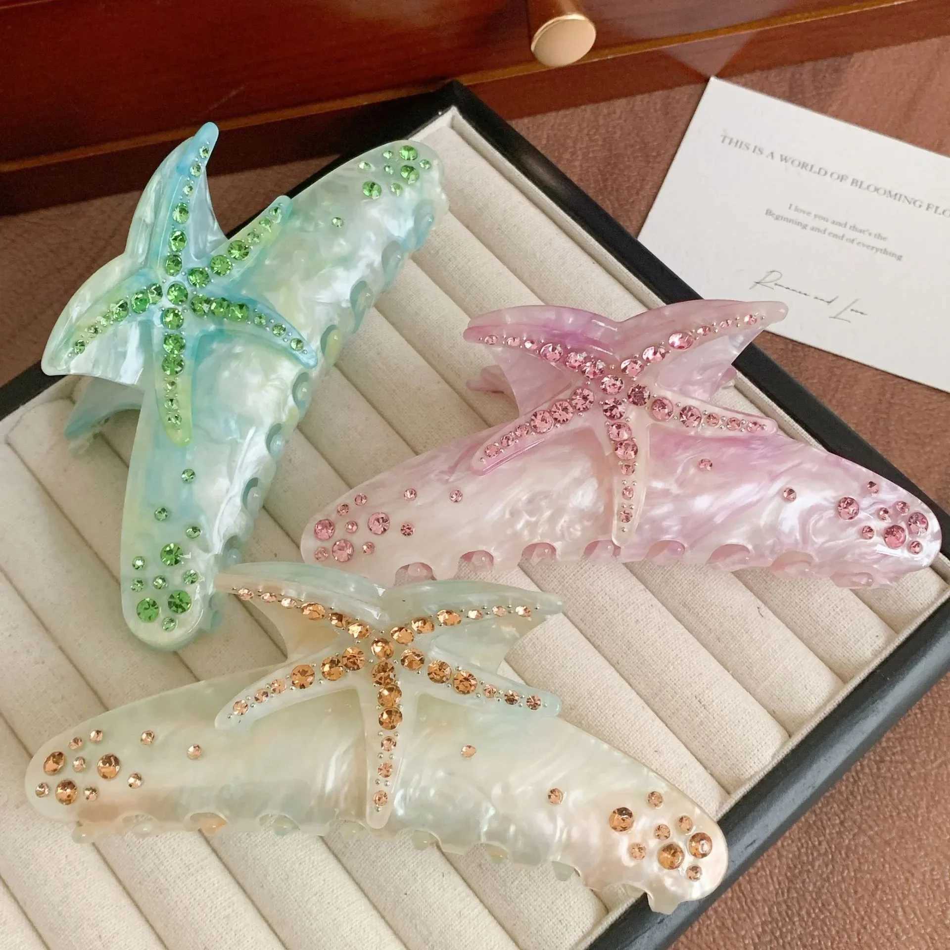 YHJ Starfish Hair Claw for Women Rhinestone Acetate Claw Clip Vacation Jewelry Hair Clip Trendy Claw Clips Hair Accessories Z250707