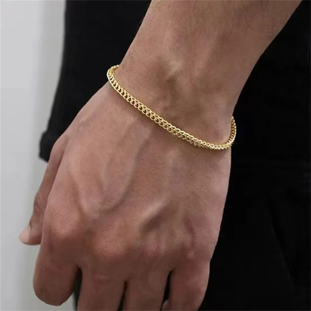 3mm Stainless Steel Geometric Square Cuban Bracelet Simple Men Trendy Jewelry For Women Accessories 250707