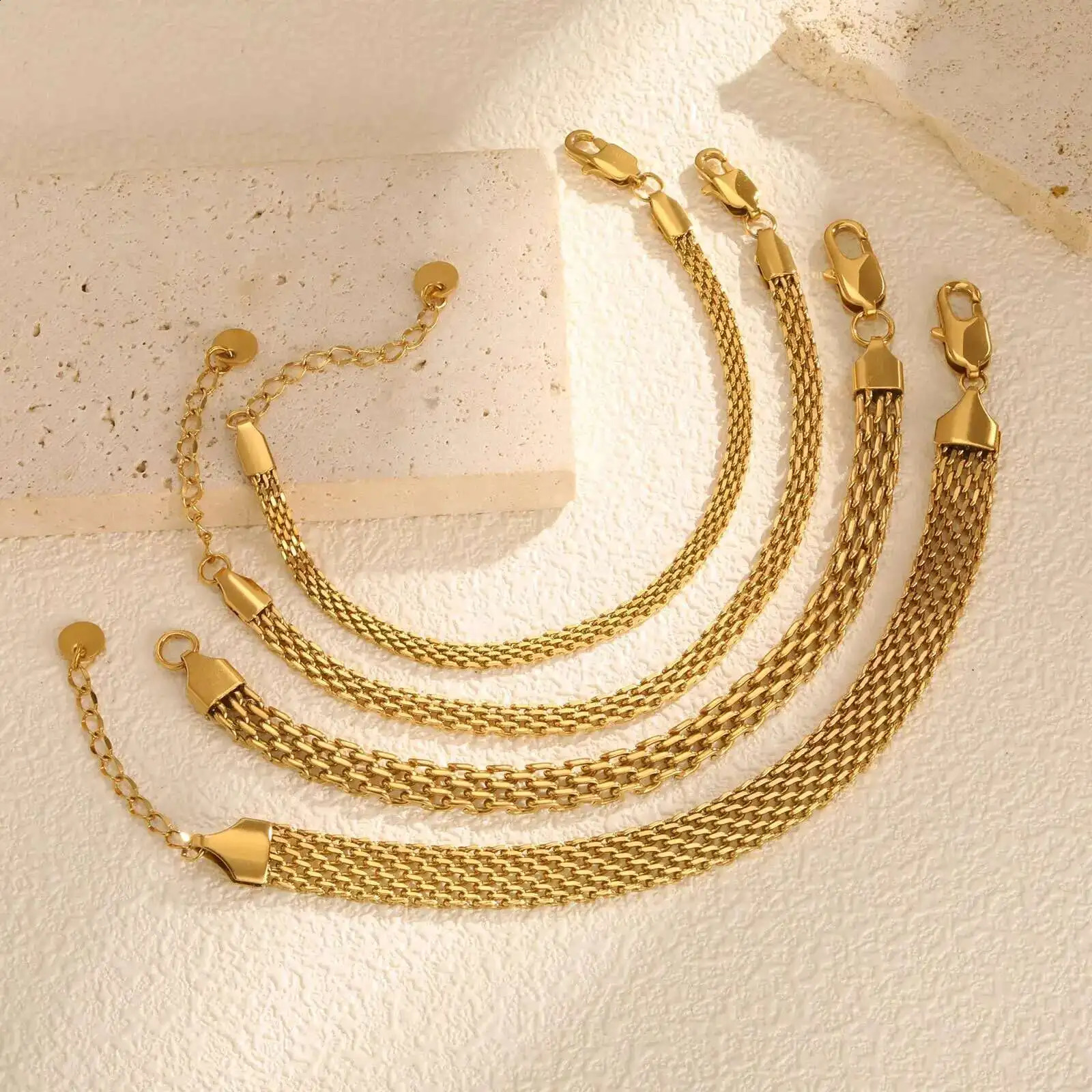 Mesh Link Chain Stainless Steel Bracelet for Women 3mm4mm6mm Gold Plated Italian Wristband Gift Jewelry Non Tarnis 250707