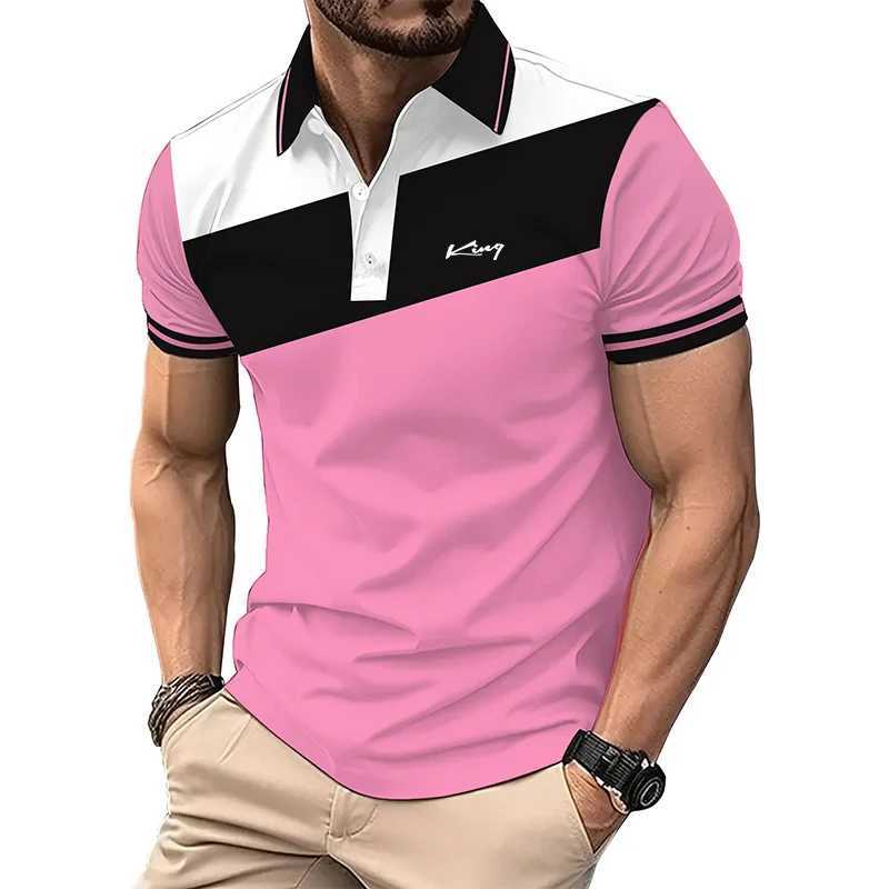 Summer Fashion Business Casual Lapel Polo Shirt Men Short Sleeve Spell Color 3D Digital Print Polo Shirt . Y250707 Y250707