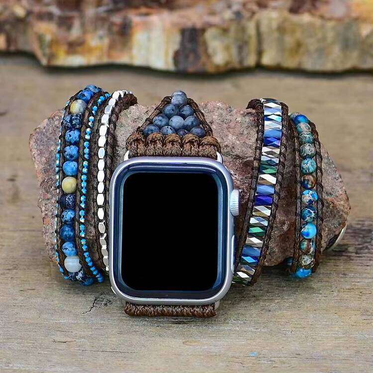 BOHO Band for IWatch 38mm 42mm Multilayer Leather Cuff Natural Stone Bracelet Smart Watch Strap