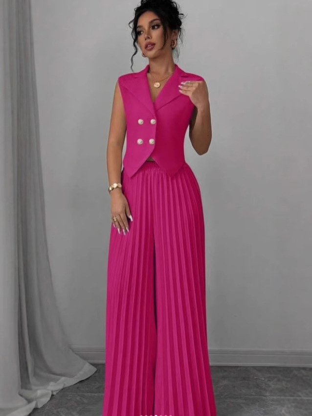 Mozision Autumn Two Piece Set Doublebreasted Vest And Split Skirt Matching Sets Fashion Long Pleated 241116