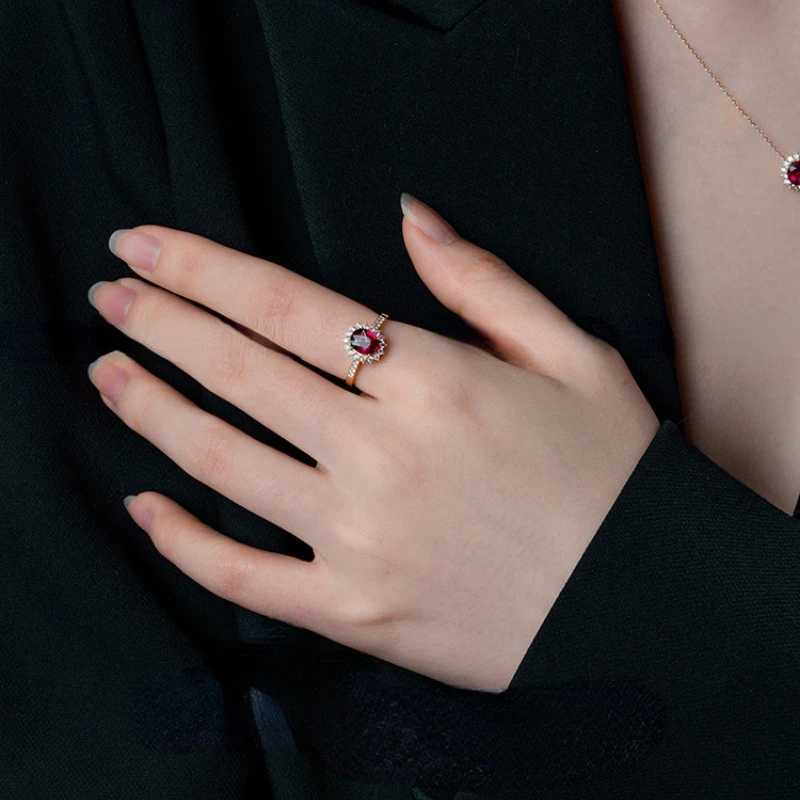925 Silver Vintage Gemstone Ring Red 5A Zirconia Rings for Women 18K Gold Plated Engagement Wedding Band Stud Earrings XJ250707