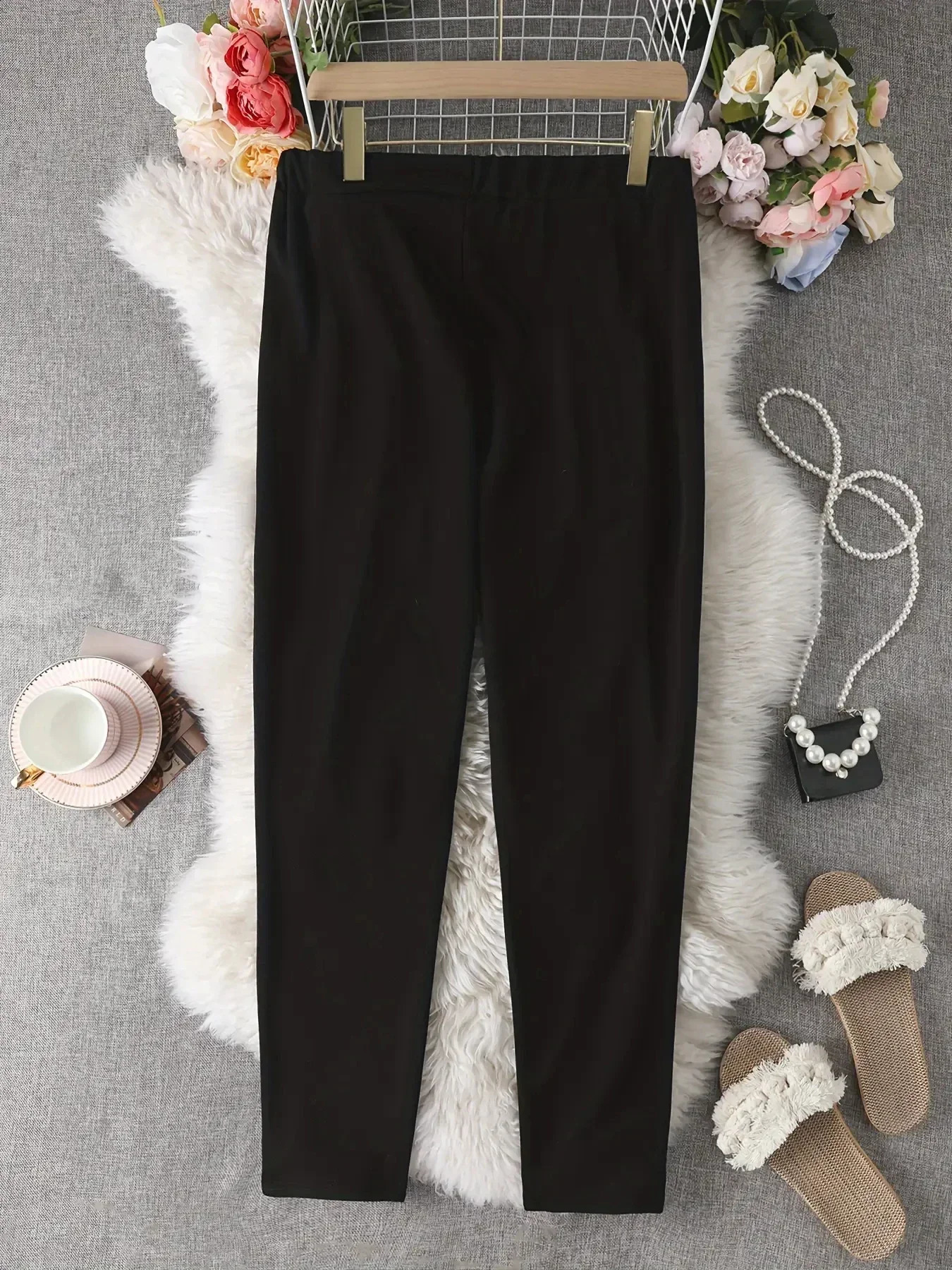 Plus Size 1XL5XL Ladies Casual Pants Loose and Simple Straight Leg Fashionable Solid Color 250628