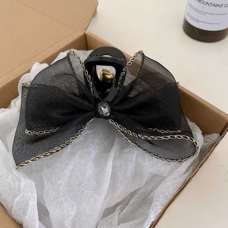 Black Double Rhinestones Camellia Bow Net Shark Hair Claw Clips for Women Fashion Temperament Exquisite Accessories Wholesale Z250707