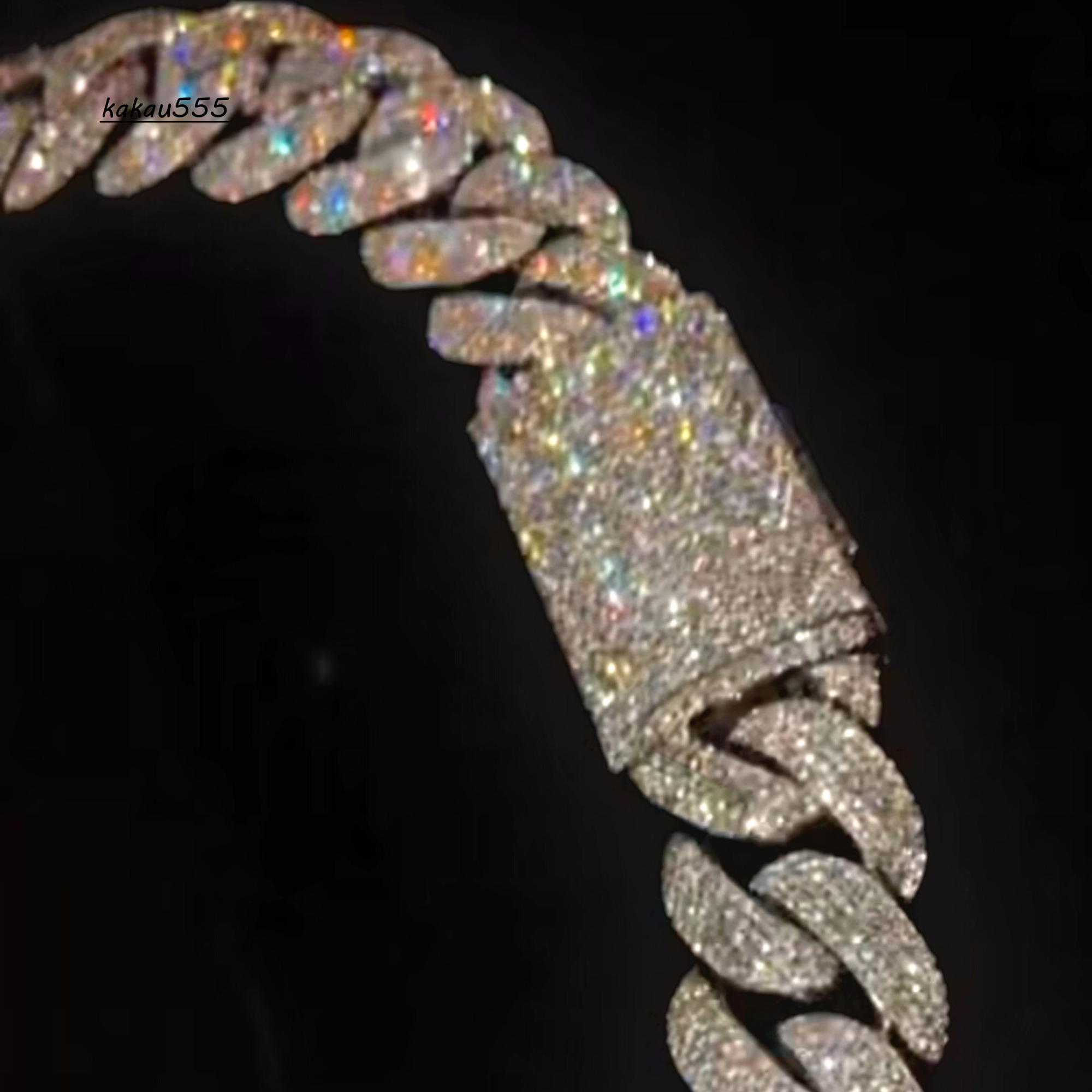 Customized 20 mm Cuban Link Moissanite Diamond Chain High Quality 925 Sterling Silver White Gold Diamond Chain