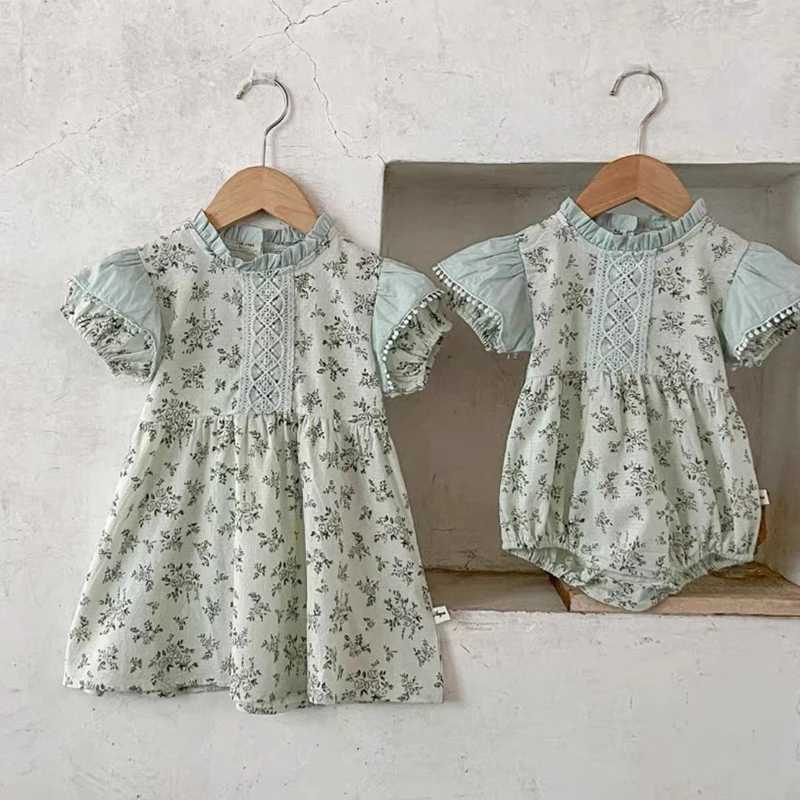 Sister Baby Girls Clothes Summer Baby Girls Short Sleeve Dress Flower Baby Romper Princess Dress Kids Matching Sister Outfit R250707