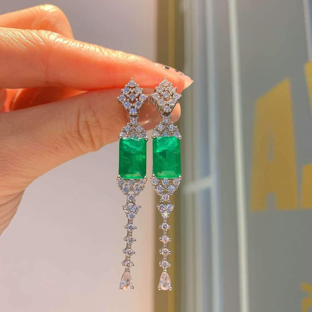 Huayoumei S Sier Needle Colorful Zircon Tassel Paraiba Long Earrings 884