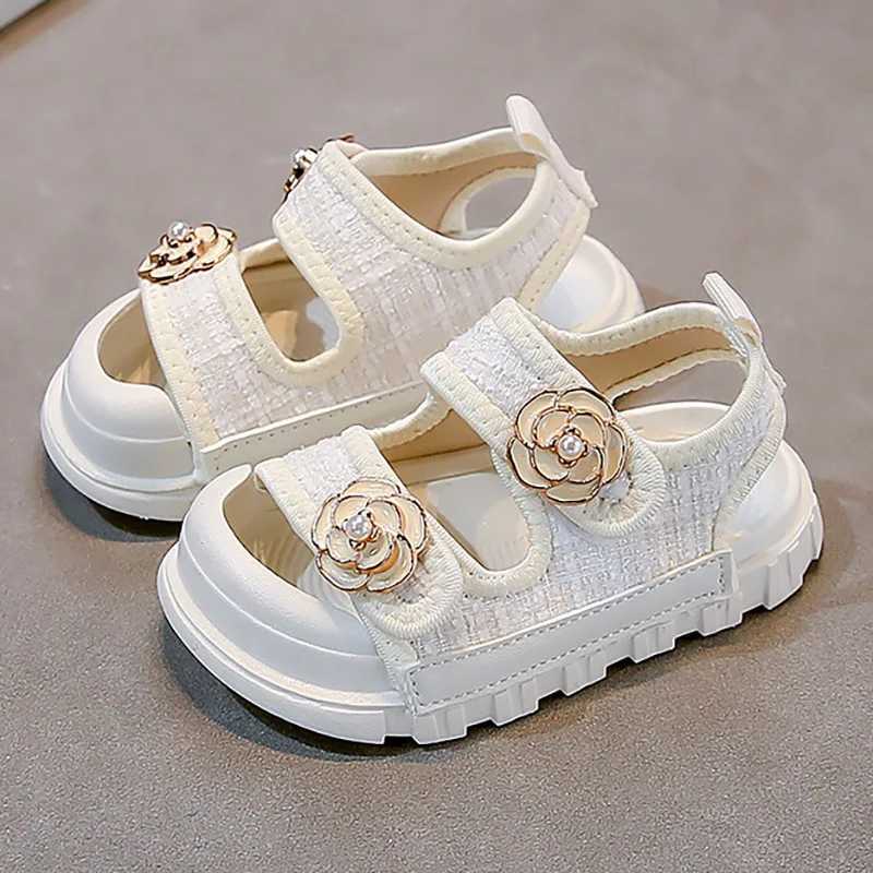 Korean Style Summer Sandals for Girls Luxury Pearl Flower Childrens Beach Shoes Ergonomics Soft-soled Kids Girls Sandals R250707