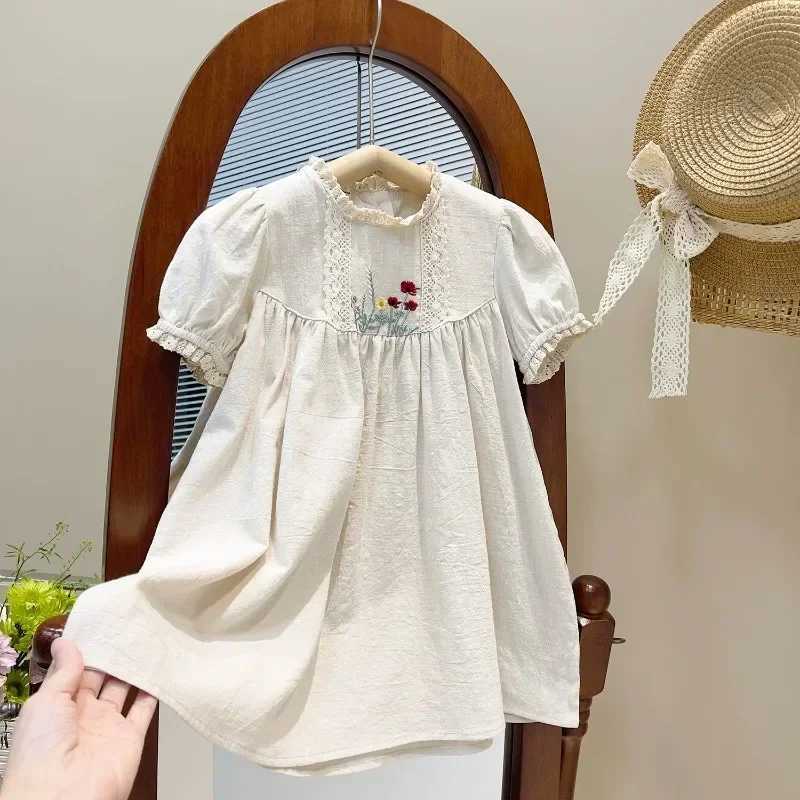 HoneyCherry Summer Girls Cotton Embroidery Dress New Cute Sweet Bubble Sleeve Princess Dresses Girl Clothes R250707