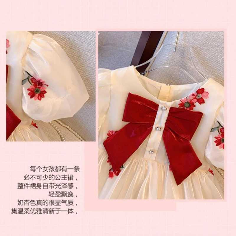Humor Bear Girls Clothing Puff Sleeves Gauzy Dress Bow Tie Decoration Princess Dress Casual Children Costume R250707