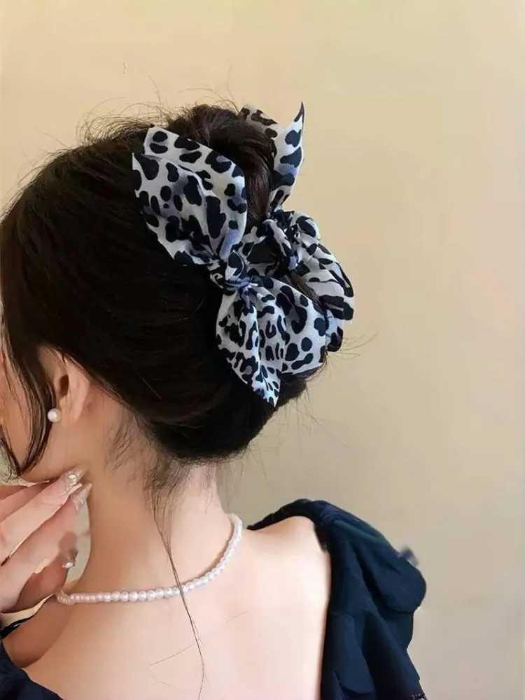 Retro Temperament Leopard Print Fabric Double-Sided Bow Clip High-End Hair Accessories For Women Z250707